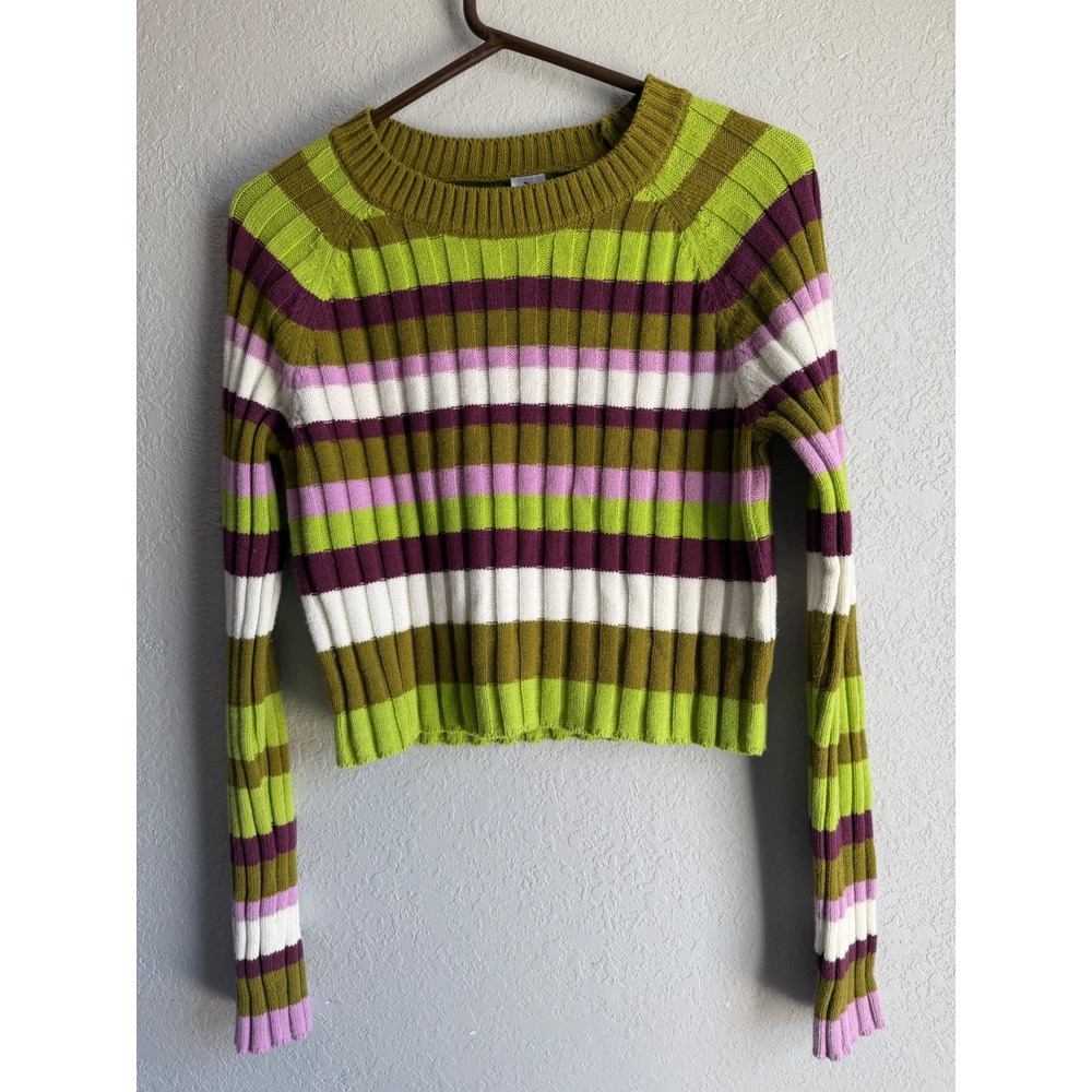 Abound Womens Striped Ribbed Crop Sweater Green Purple XX7502 Medium NWT